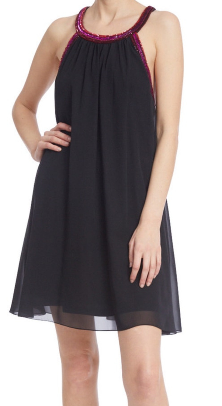 Jewel Badgley Mischka dress Trapeze sleeveless beaded trim black size 4